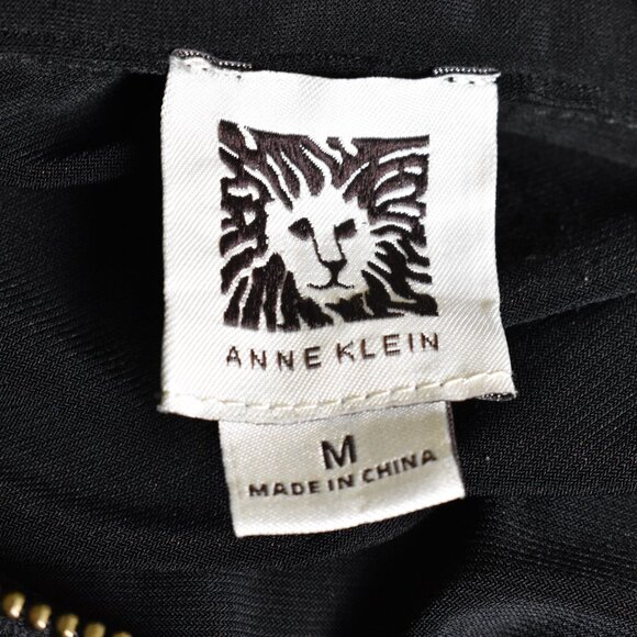 ANNE KLEIN Top Blouse M Black Zip Front Snap Sleeves Front Pockets BIN 3 - Picture 6 of 6